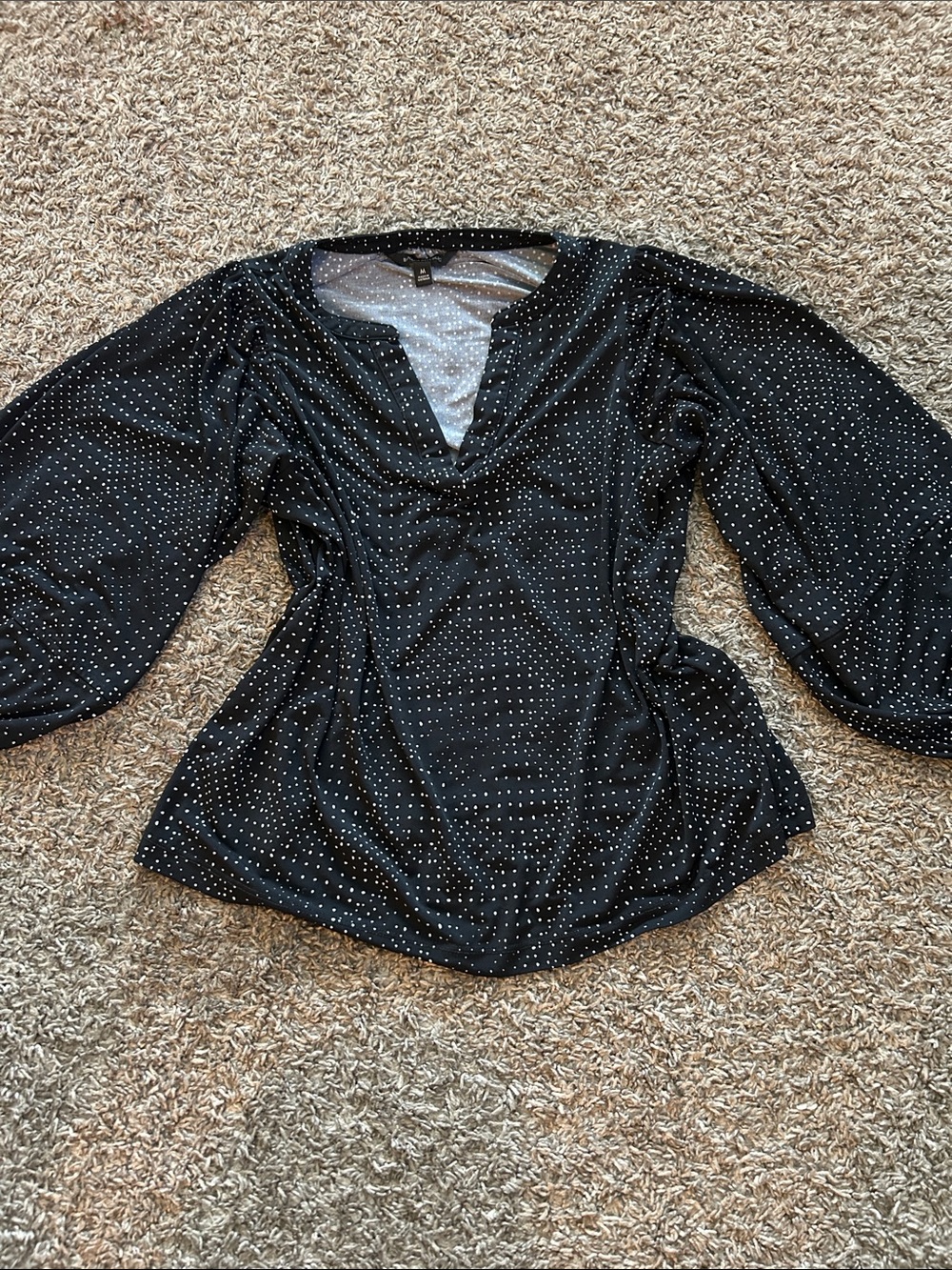 Banana Republic Black Polka Dot V-Neck Puff Sleeve Blouse